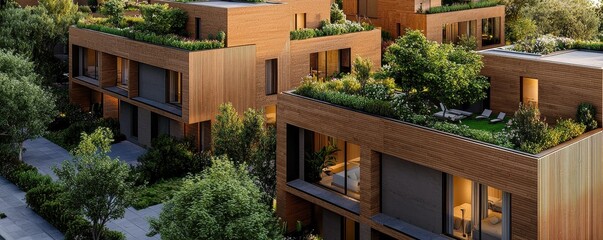 Fototapeta premium Innovative ecoresidential complex utilizing rainwater harvesting urban landscape eco-friendly architecture sustainable living concept