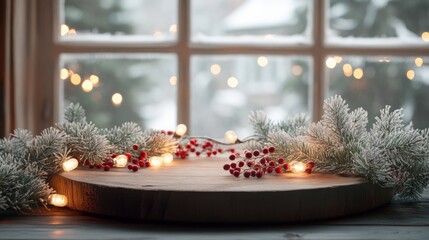Cozy Winter Scene with Festive Decorations and Warm Lights