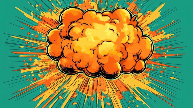 Comic book style speech bubble with vibrant colors and an explosive background, evoking action and excitement in classic cartoon style.