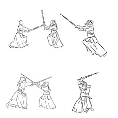 black and white sketch kendo samurai vector