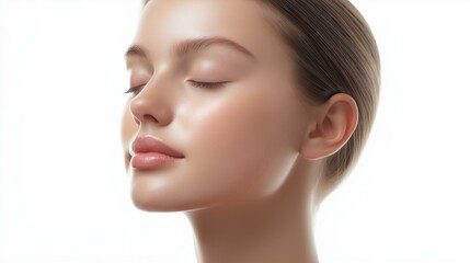 A serene portrait of a young woman with closed eyes, showcasing natural beauty and tranquility.