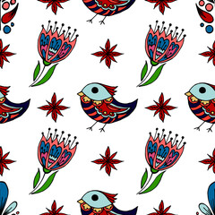 Seamless pattern. Folk ornament. Pattern in hand drawn style