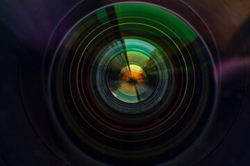 Close-up camera lens,Close-up camera lens with color reflections 