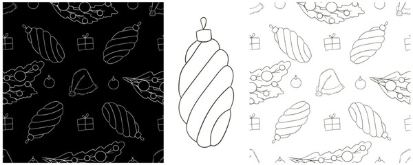 New Year. Set Monochrome pattern in hand draw style