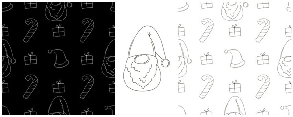 New Year. Set Monochrome pattern in hand draw style