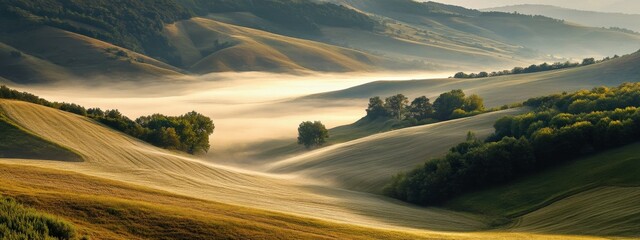 Foggy Valley at Golden Hour, Aerial Landscape Photography