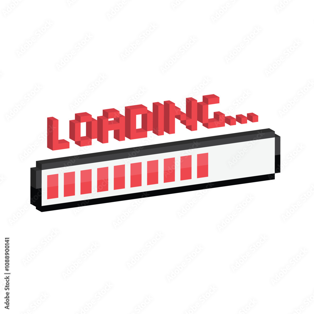 Poster isometric loading 8 bit icon vector Pixel art loading bar for game