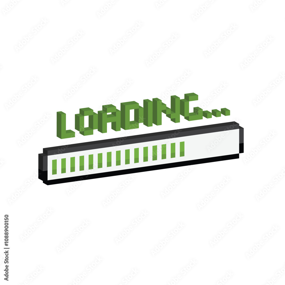 Poster isometric loading 8 bit icon vector Pixel art loading bar for game