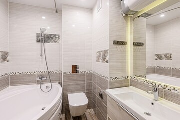 interior apartment room bathroom, sink, decorative elements, toilet. WC, sanitary unit, wash room