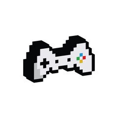 Isometric 3d pixel gamepad icon vector. pixel art joystick sign for 8 bit games