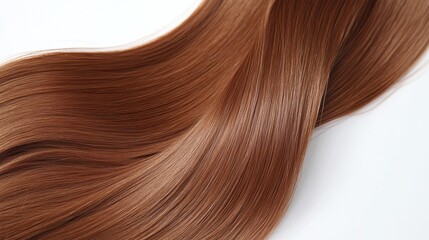 Fototapeta premium Beautiful model girl with Brown hair strand,silky healthy chestnut wavy hair strand,hair wavy ribbon, with smooth,Keratin straightening,Treatment,straight long hair,procedures,Smooth hairstyle.