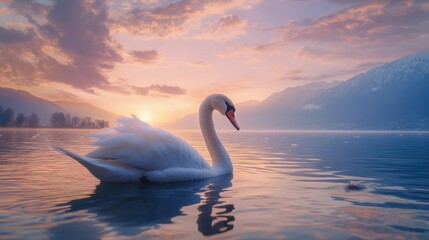Fototapeta premium Majestic swan at sunrise.
