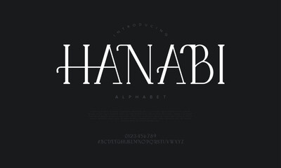 Hanabi typography beauty fashion elegant minimalist serif italic fonts decorative wedding vintage retro logos. Minimal luxury font alphabet logo. Vector illustration