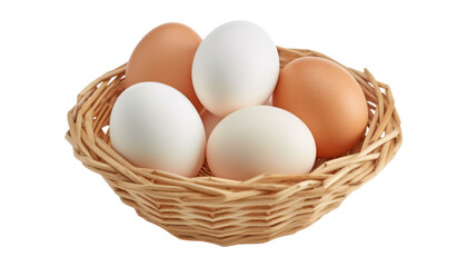 eggs in a basket isolated on transparent background cutout