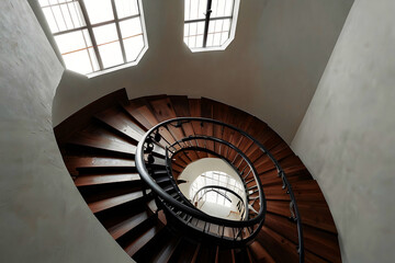 Fototapeta premium picture of a circular staircase from above.
