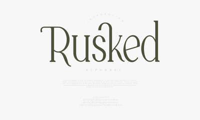Rusked typography beauty fashion elegant minimalist serif italic fonts decorative wedding vintage retro logos. Minimal luxury font alphabet logo. Vector illustration