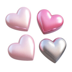 Fototapeta premium flying pink with silver hearts 3d render icon isolated on transparent background cutout