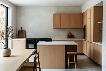 Spacious Beige Farmhouse Kitchen Island with Decorative  Cabinets