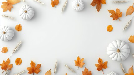 Obraz premium A warm Thanksgiving wallpaper with repeating patterns of autumn leaves, pumpkins, and wheat, creating a festive seasonal backdrop.