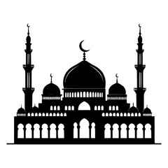 Minimalist Mosque Silhouette Design. Detailed Mosque Illustration in Black and White. Ramadan, Eid al-adha, Eid ul fitr