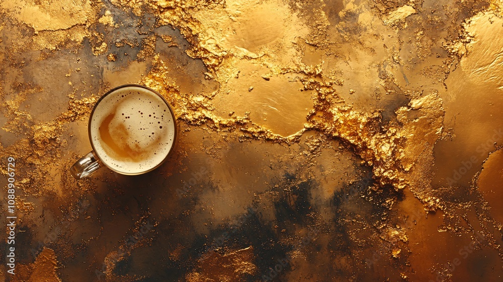 Leinwandbilder 45-degree topview isolated on background a frosty beer stein with golden liquid splashing over its e