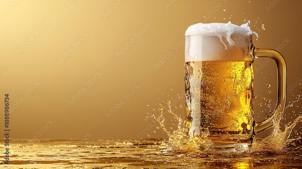 Aufkleber 45-degree topview isolated on background a frosty beer stein with golden liquid splashing over its e