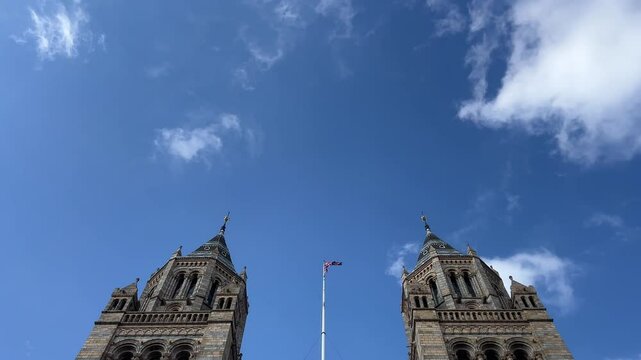 tilt shot of national history museum an ancient old british architecture historical building from outside or exterior London England United Kingdom