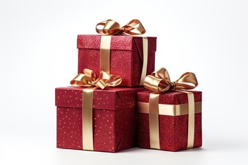 Obraz premium Festive gift boxes present christmas present white background.