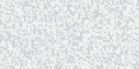 Geometric white, gray seamless mosaic and low polygon triangle texture wallpaper background. Triangle shape retro wall grid pattern geometric ornament tile vector square element.