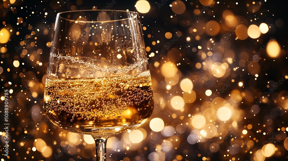 Poster 45-degree topview Isolated on background a whiskey glass tilted slightly with golden liquid rippling dynamically surrounded by a warm glowing background with side empty space for text Stockphoto style