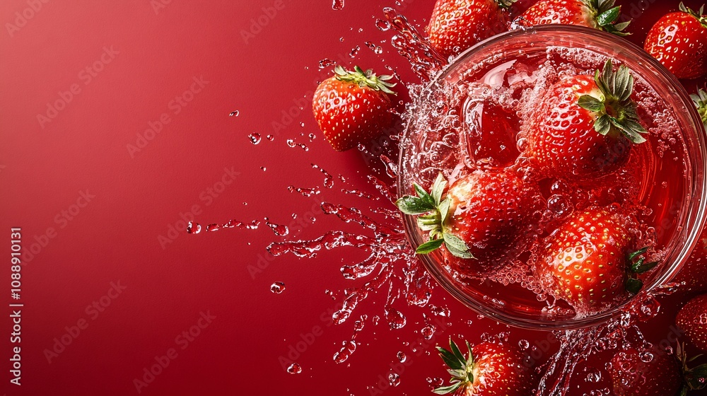 Poster 45-degree topview isolated on background a vibrant soda water drink with a layered blend of strawber