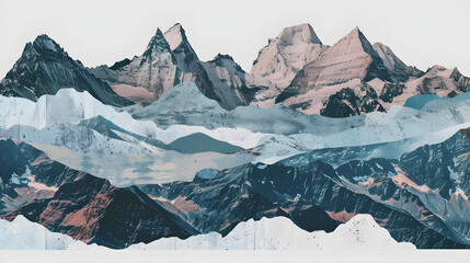 abstract collage of the swiss alps as a mixed media art-piece with a white accent, text area, png