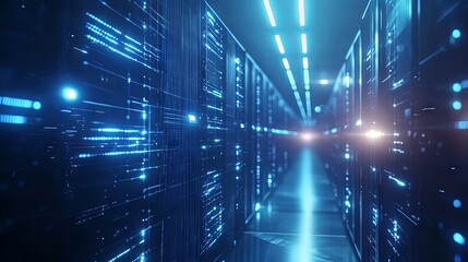 Futuristic Server Room with Glowing Lights - Technology and Data Center