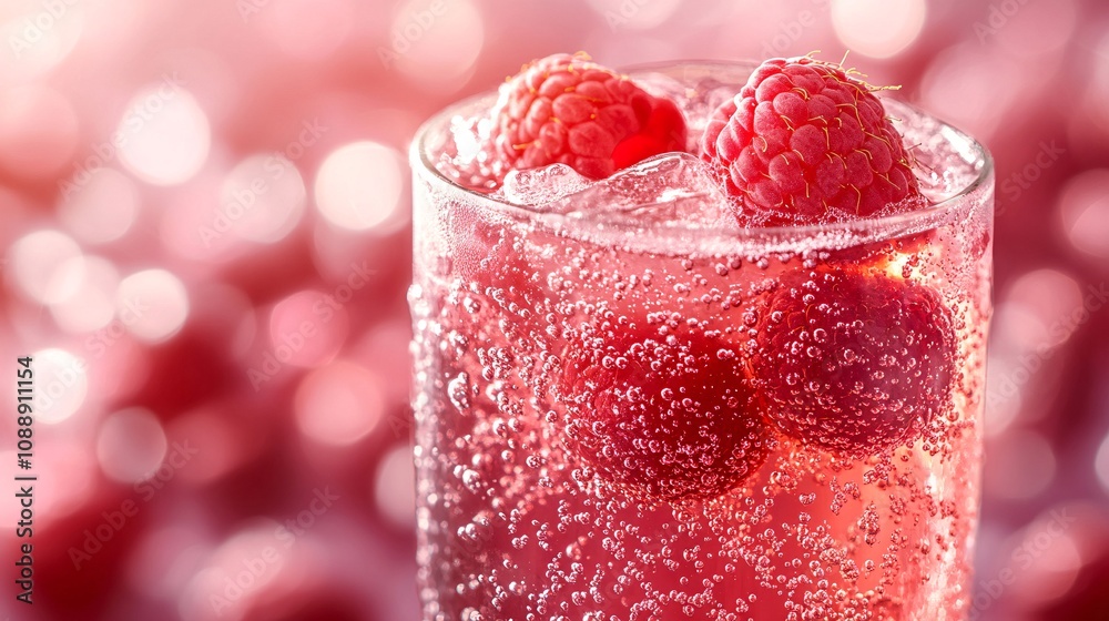 Poster 45-degree topview isolated on background a luscious raspberry soda showcasing vivid red-pink juice l