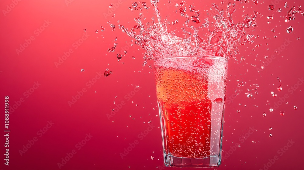 Poster 45-degree topview isolated on background a unique dragon fruit soda with vibrant magenta juice layer