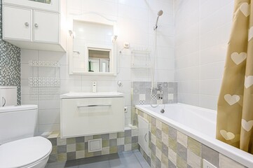 interior apartment room bathroom, sink, decorative elements, toilet. WC, sanitary unit, wash room
