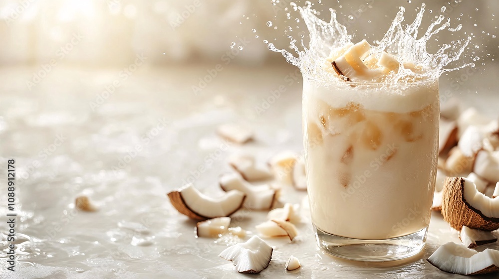 Aufkleber 45-degree topview isolated on background a creamy coconut soda with translucent coconut water layere