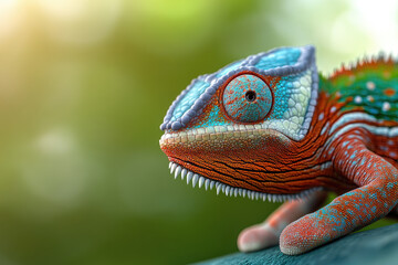 Obraz premium Chameleon's colorful adaptation tropical forest wildlife photography natural habitat close-up biodiversity exploration