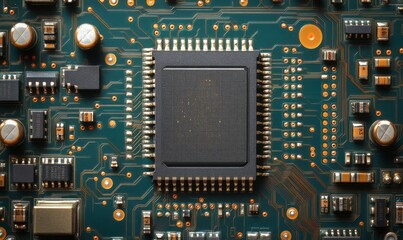 Fototapeta premium Computing processor, CPU, microchip, and electronic circuit board,Computer Digital Background