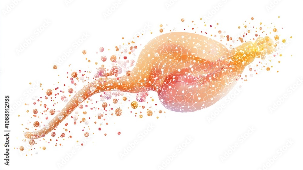 Aufkleber abstract illustration of a stylized stomach with colorful particles representing digestion.