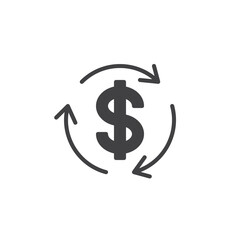 Dollar sign with arrows around vector icon
