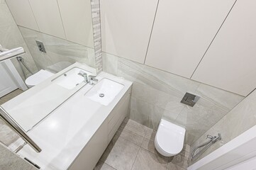 interior apartment room bathroom, sink, decorative elements, toilet. WC, sanitary unit, wash room