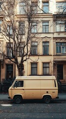 Vintage Van Parked in Front of Old Building in European City