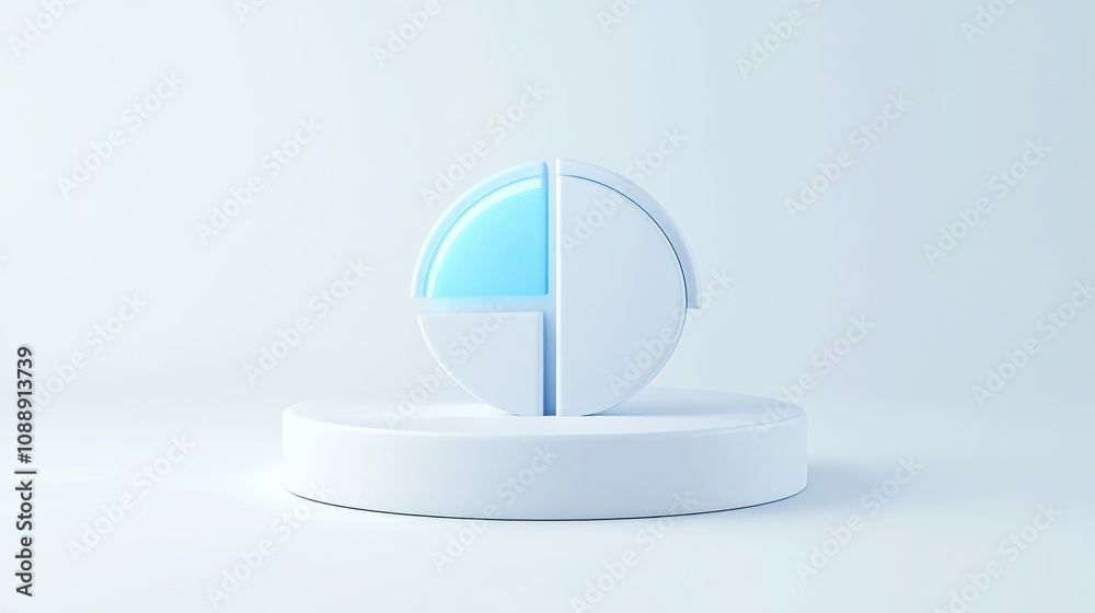 Poster A minimalist 3D design featuring a circular shape divided into sections with a blue element.
