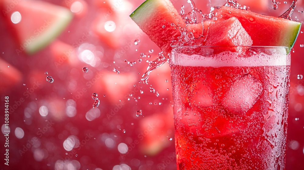 Poster 45-degree topview isolated on background a cool watermelon soda with vibrant red watermelon juice la