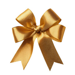 gold gift ribbon with bow isolated on white background, cut out transparent