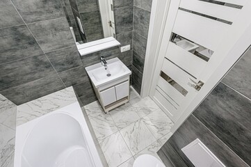 interior apartment room bathroom, sink, decorative elements, toilet. WC, sanitary unit, wash room