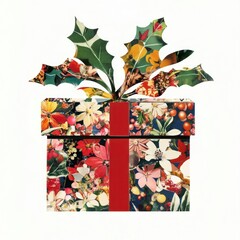Holly Flower Collage gift box christmas decoration botanical.
