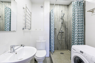 interior apartment room bathroom, sink, decorative elements, toilet. WC, sanitary unit, wash room