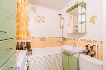 interior apartment room bathroom, sink, decorative elements, toilet. WC, sanitary unit, wash room